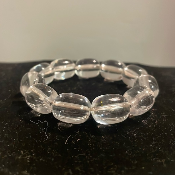 Retro vintage 8” eleven oblong clear beads stackable stretch bangle bracelet - Picture 1 of 11